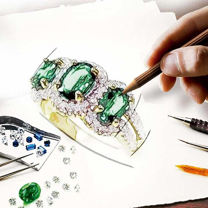 Anillo de esmeraldas, diamantes y oro, Imperio: Diseño exclusivo para Galería del Coleccionista