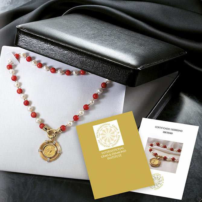 Collar de perlas, coral, diamantes Libra de Oro: Alta Joyería