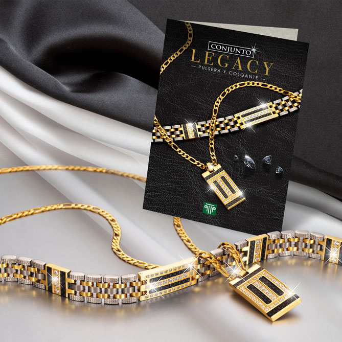 Pulsera y Colgante Legacy: El Conjunto se entrega en un elegante estuche de joyería y junto con su Certificado de Autenticidad